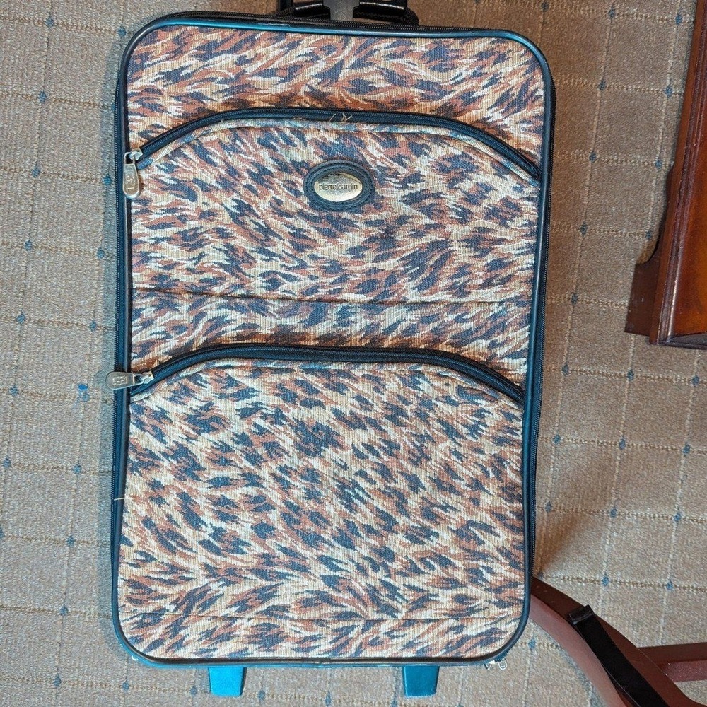 Y2K‎ Coquette Leopard Print Pierre Cardin Carry On Rolling Suitcase Travel Bag